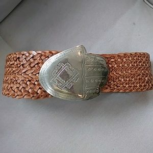 🌼. Moroccan belt Silver etched woven leather